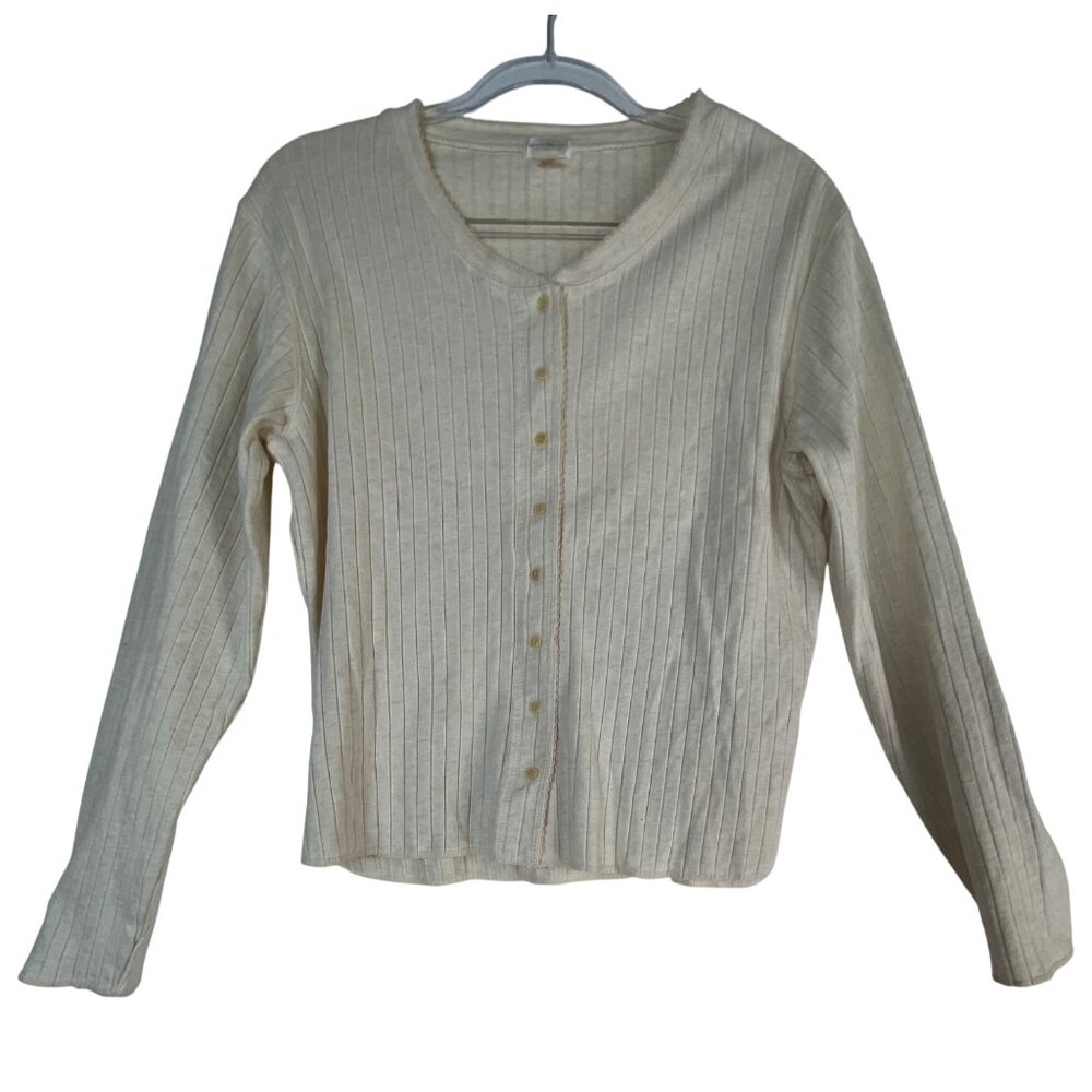 Banana‎ Republic Intimates Medium Beige Cardigan Sweater 100% Cotton Western Y2K